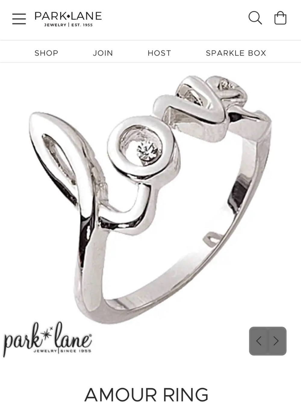 Park Lane Silver Amour Script Ring with Clear Stone